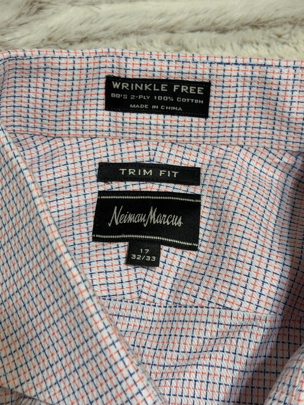 Neiman Marcus White Shirt with Blue & Red Mini Check